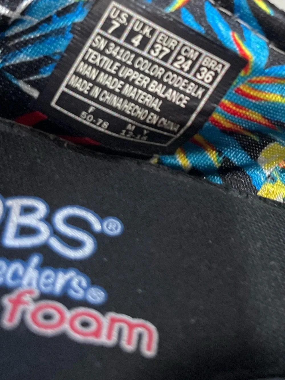 Skechers by BOBS Black Canvas Espadrille Wedge with Tropical Print Lining